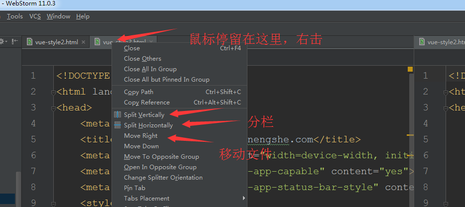 Webstorm垂直分栏